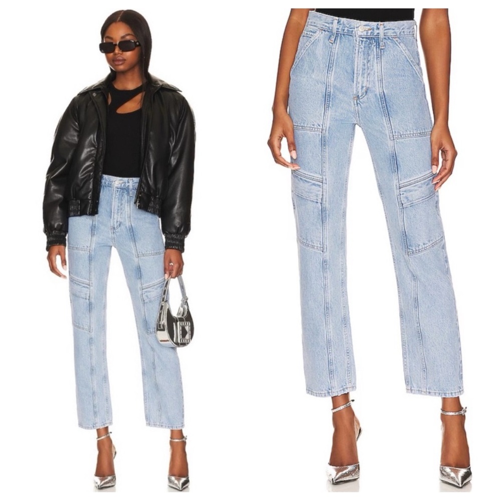 Agolde Cooper Cargo Straight Leg Jeans in Light Blue Denim